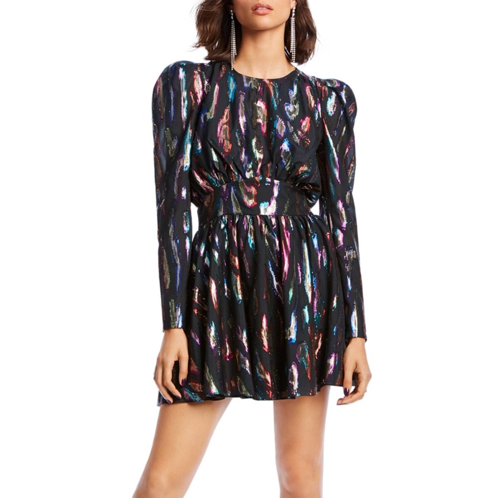 Lini Gemma Puff-Sleeve Metallic Dress